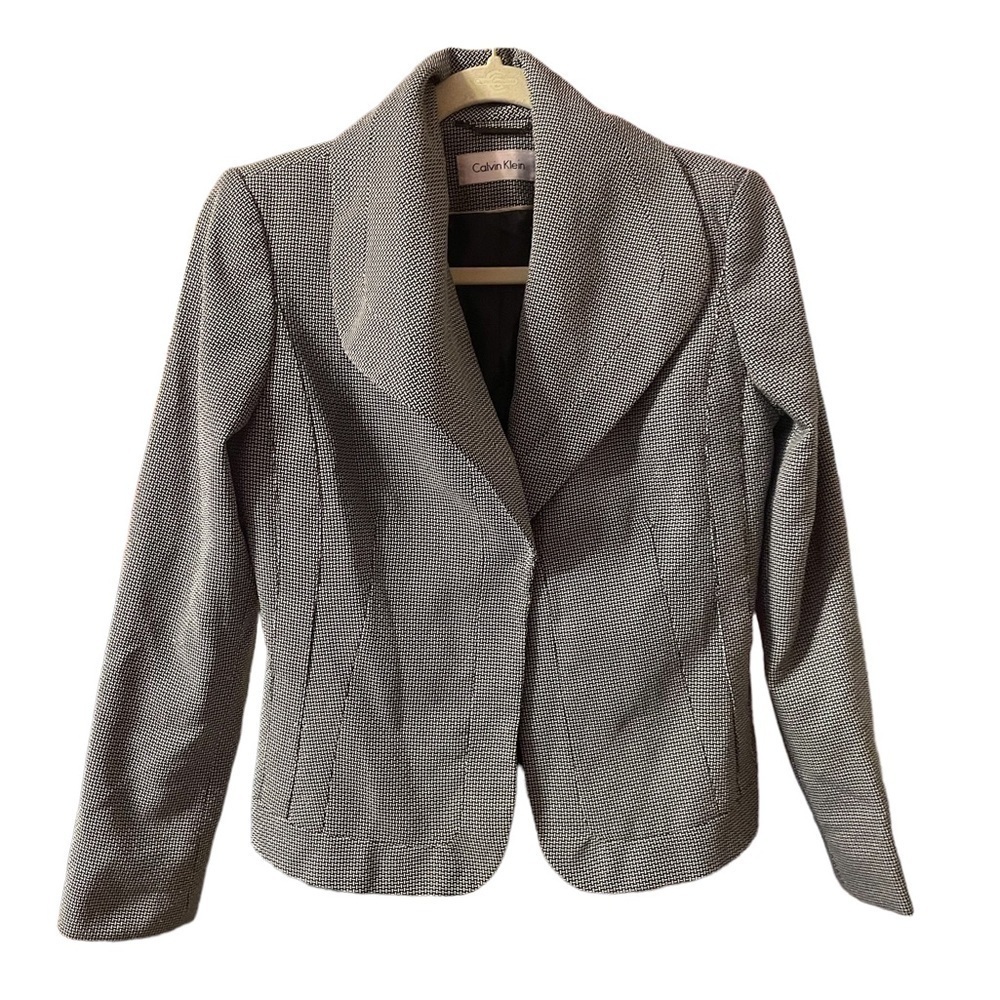 CALVIN KLEIN BLACK AND WHITE PATTERNED CAREER BLAZER
